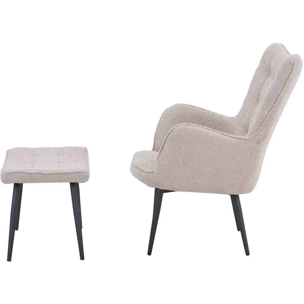 Paris Boucle Armchair and Footstool Set - Light Brown