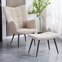 Paris Boucle Armchair and Footstool Set - Light Brown