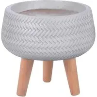 Plaited Bowl Plant Pot with Legs - White, Fibre