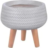 Plaited Bowl Plant Pot with Legs - White, Fibre