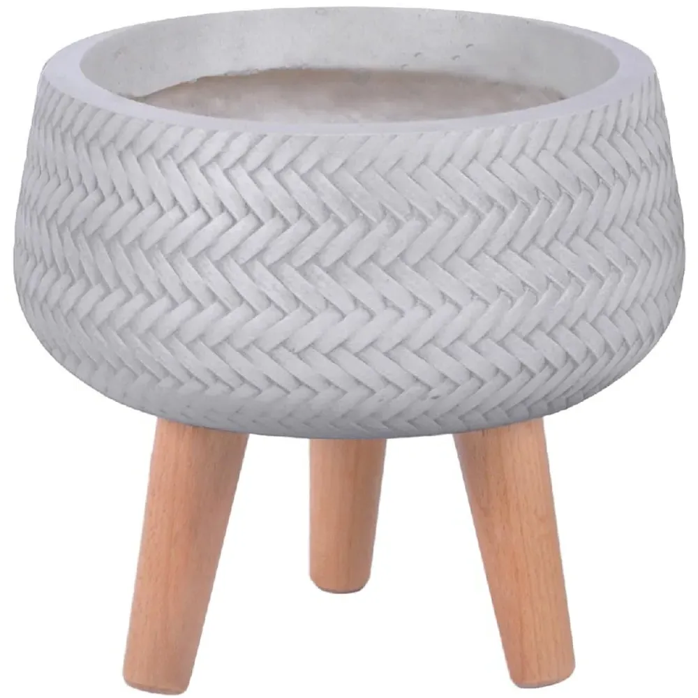 Plaited Bowl Plant Pot with Legs - White, Fibre image