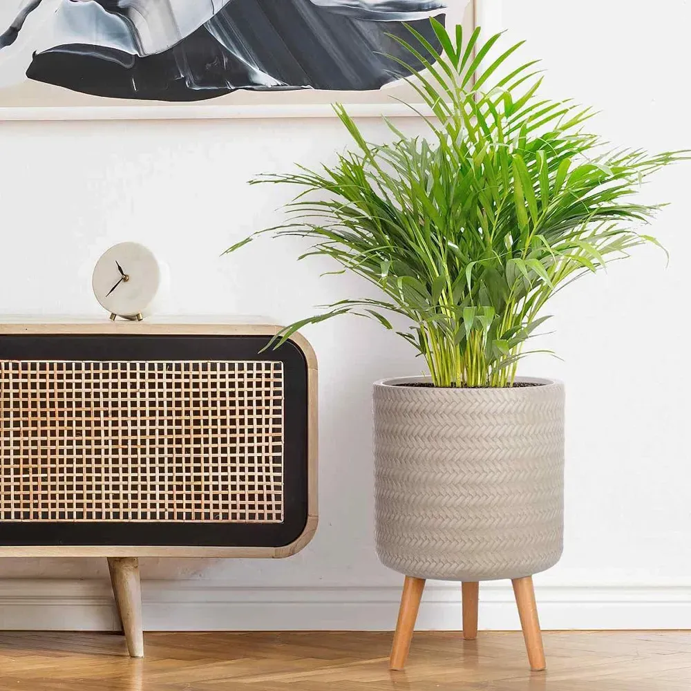 Plaited Cylinder Plant Pot with Legs - Beige