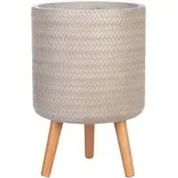 Plaited Cylinder Plant Pot with Legs - Beige