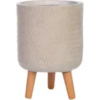 Plaited Cylinder Plant Pot with Legs - Beige