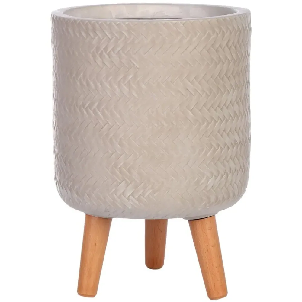 Plaited Cylinder Plant Pot with Legs - Beige image