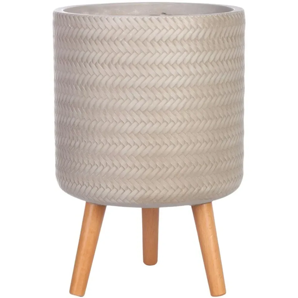 Plaited Cylinder Plant Pot with Legs - Beige