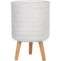 Plaited Cylinder Plant Pot with Legs - White, Fibre
