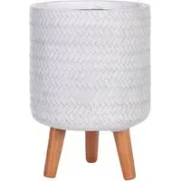 Plaited Cylinder Plant Pot with Legs - White, Fibre