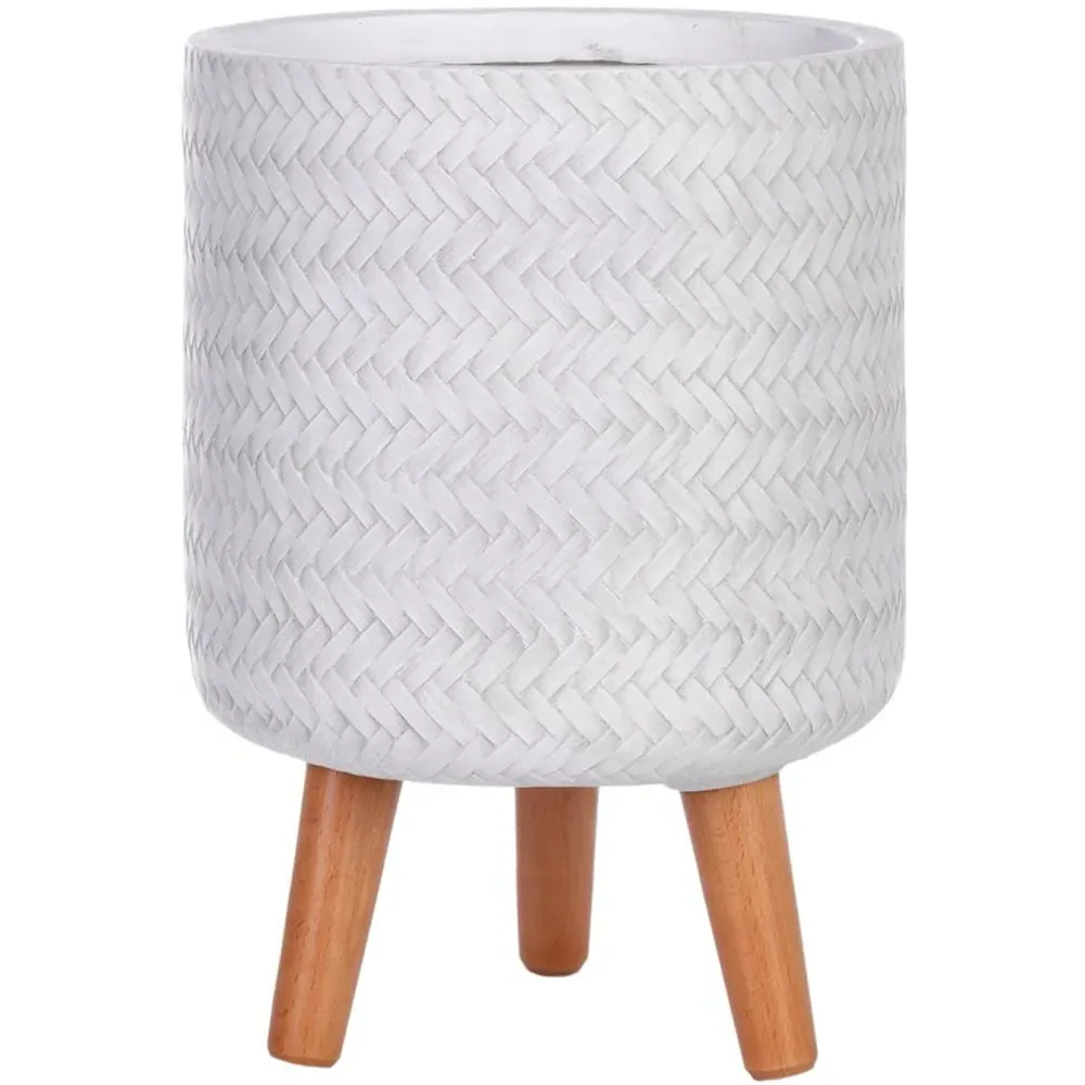 Plaited Cylinder Plant Pot with Legs - White, Fibre