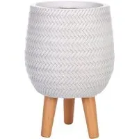 Plaited Style Round Indoor Planter with Legs - White