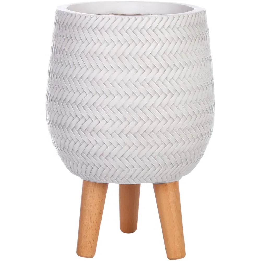 Plaited Style Round Indoor Planter with Legs - White image