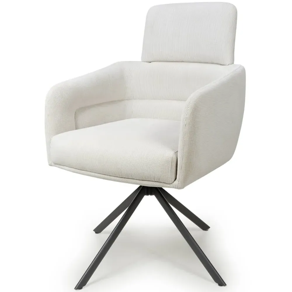 Polaris Swivel Chair with Headrest - White, Corduroy
