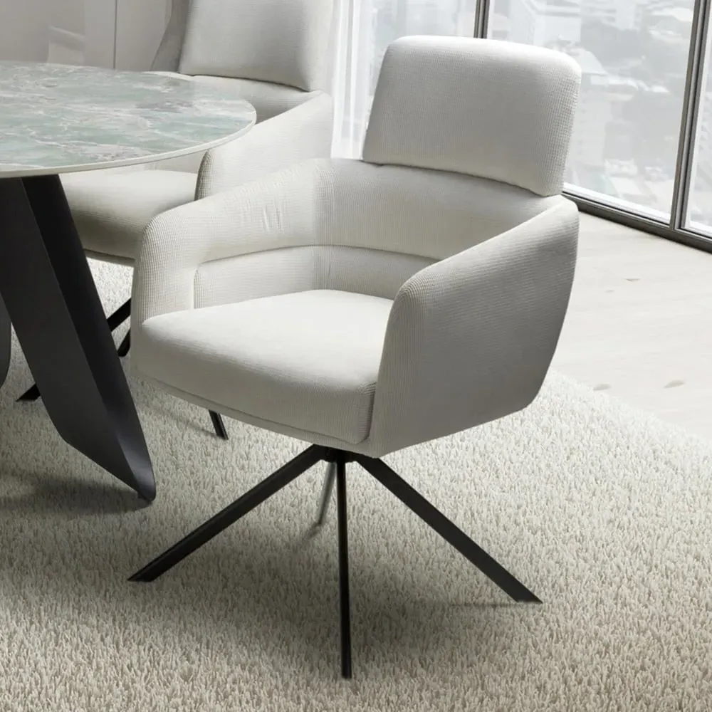 Polaris Swivel Chair with Headrest - White, Corduroy