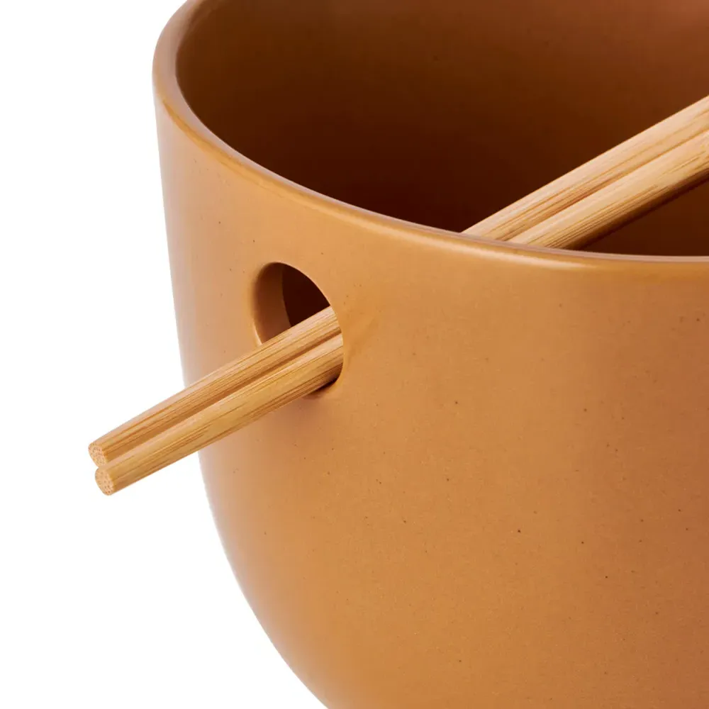 Ramen Bowl with Chopsticks - Brown, Stoneware