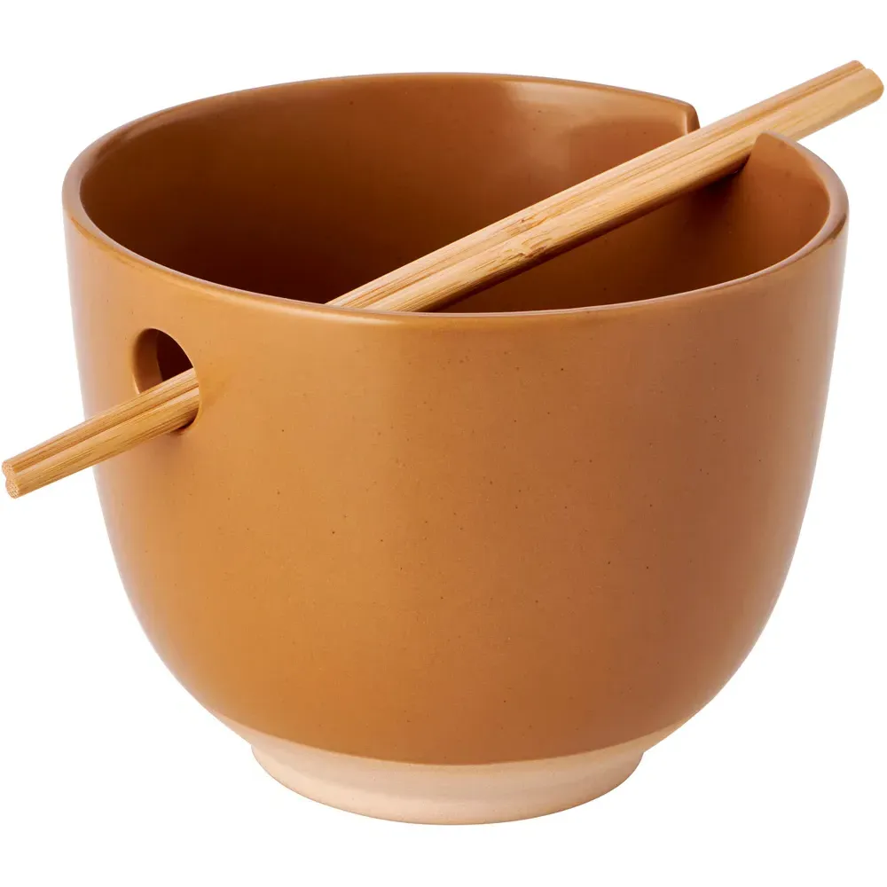 Ramen Bowl with Chopsticks - Brown, Stoneware image