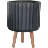 Ribbed Cylinder Plant Pot with Legs - Black