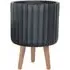 Ribbed Cylinder Plant Pot with Legs - Black