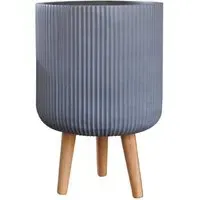 Ribbed Cylinder Plant Pot with Legs - Grey, Fibre Stone