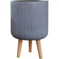Ribbed Cylinder Plant Pot with Legs - Grey, Fibre Stone