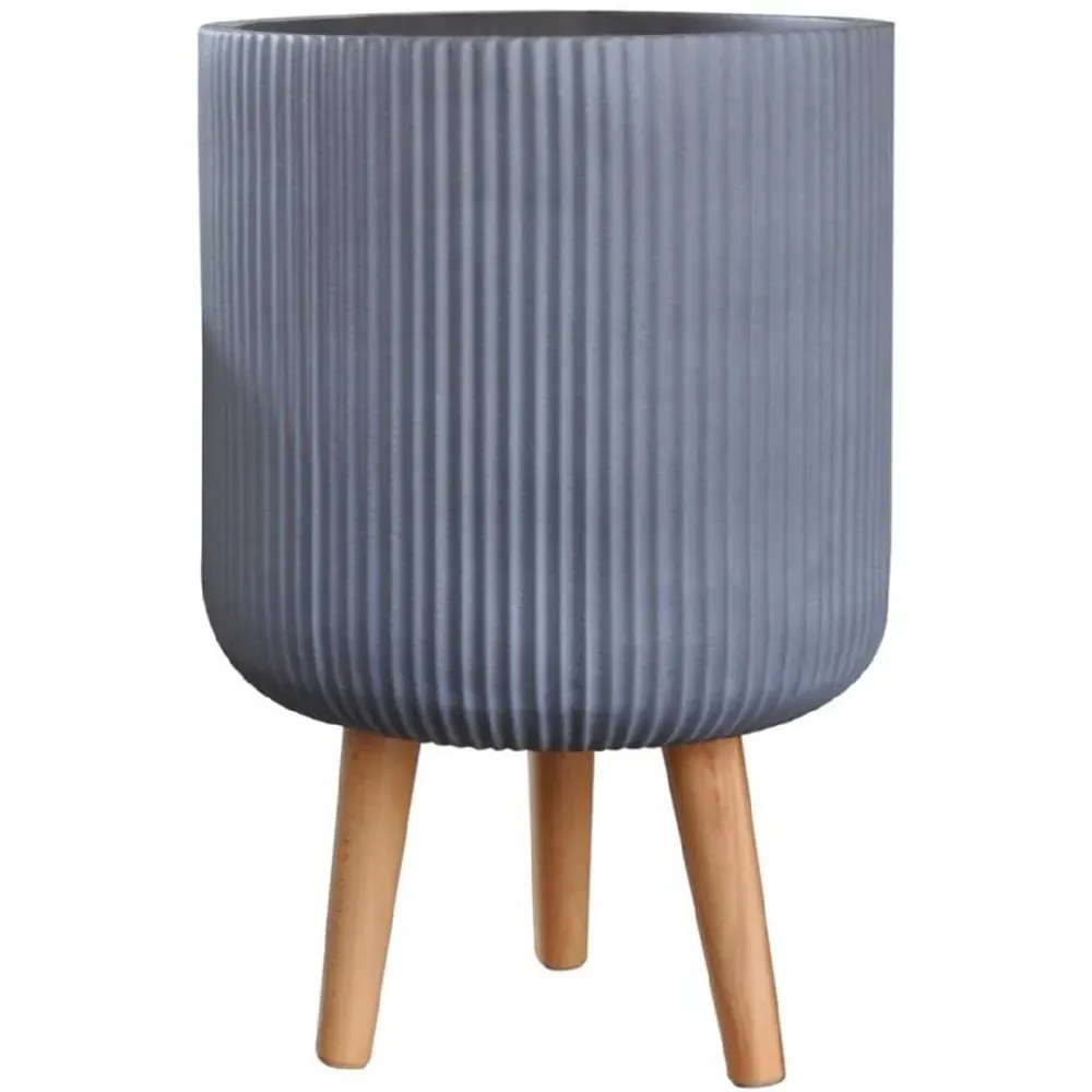 Ribbed Cylinder Plant Pot with Legs - Grey, Fibre Stone
