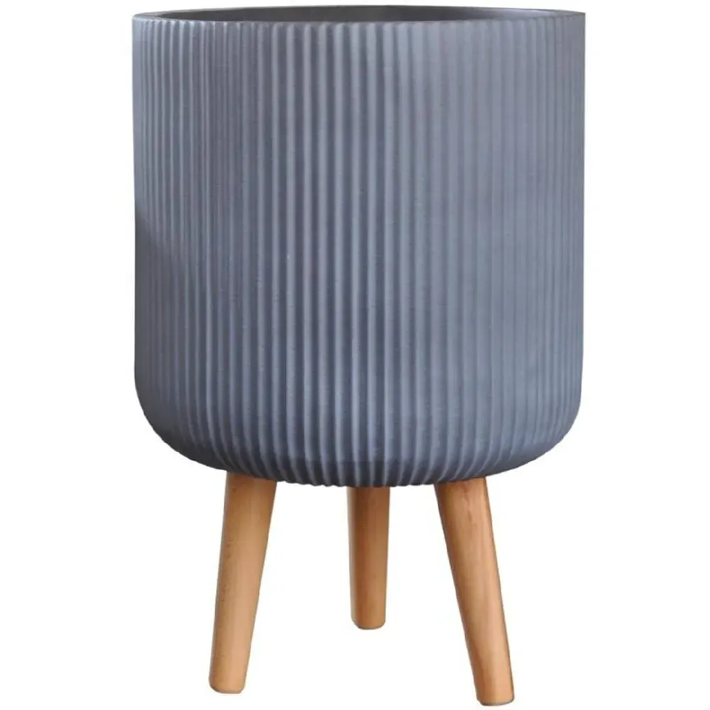 Ribbed Cylinder Plant Pot with Legs - Grey, Fibre Stone