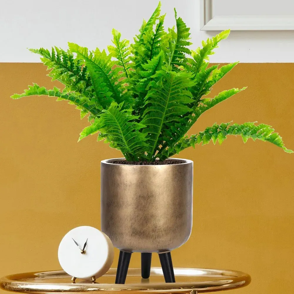 Round Indoor Planter with Legs - Gold, Fibre Stone