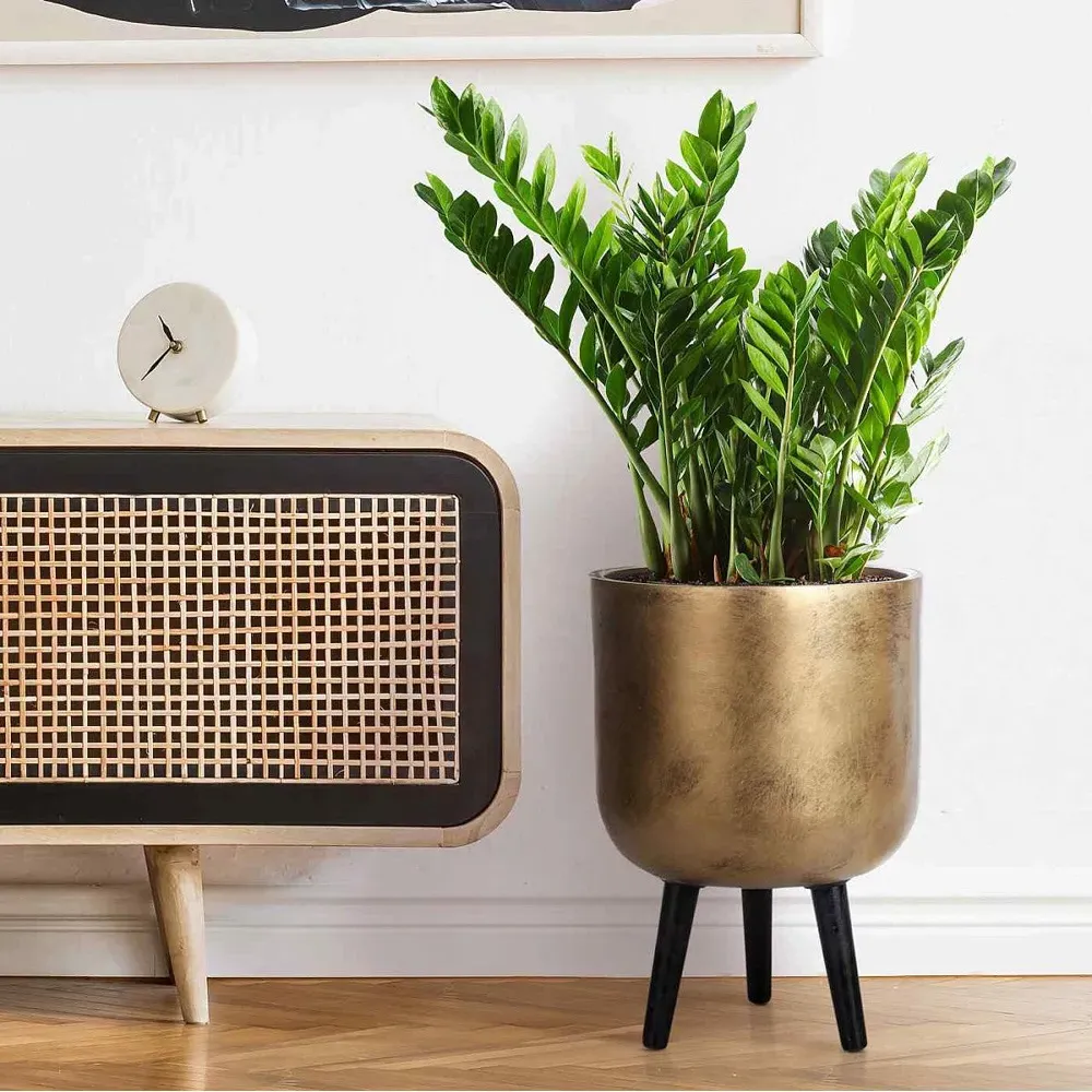 Round Indoor Planter with Legs - Gold, Fibre Stone