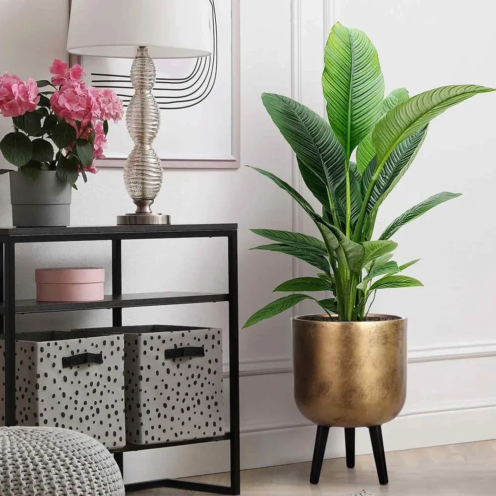 Round Indoor Planter with Legs - Gold, Fibre Stone