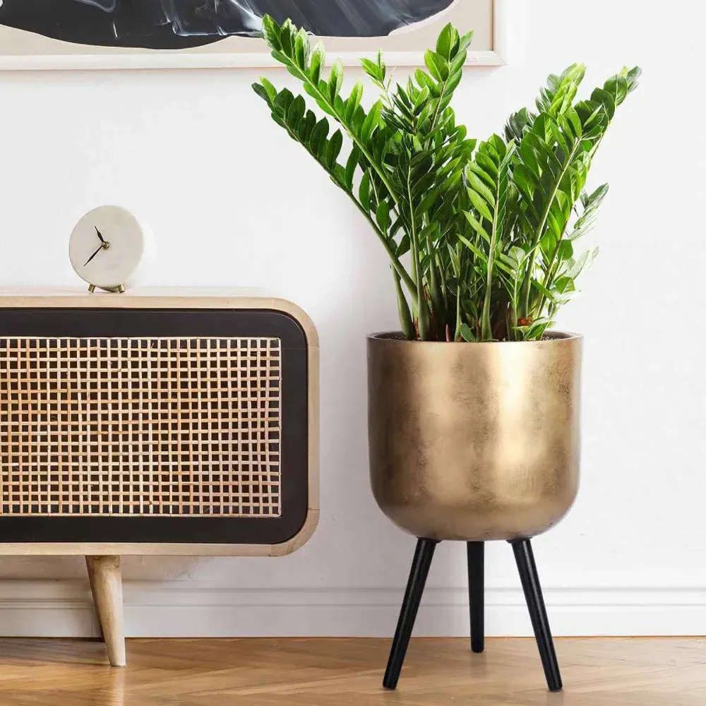 Round Indoor Planter with Legs - Gold, Fibre Stone