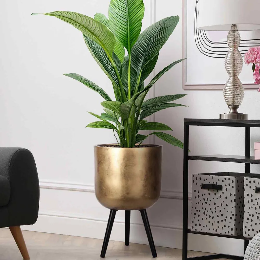 Round Indoor Planter with Legs - Gold, Fibre Stone
