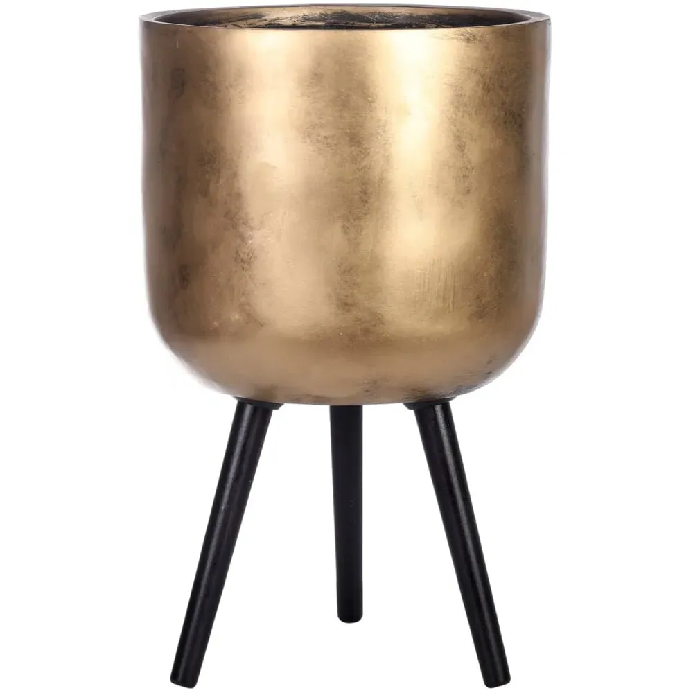 Round Indoor Planter with Legs - Gold, Fibre Stone