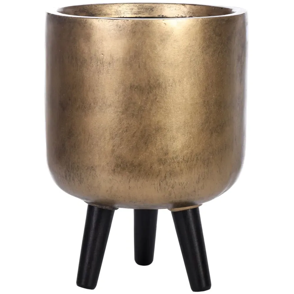 Round Indoor Planter with Legs - Gold, Fibre Stone image