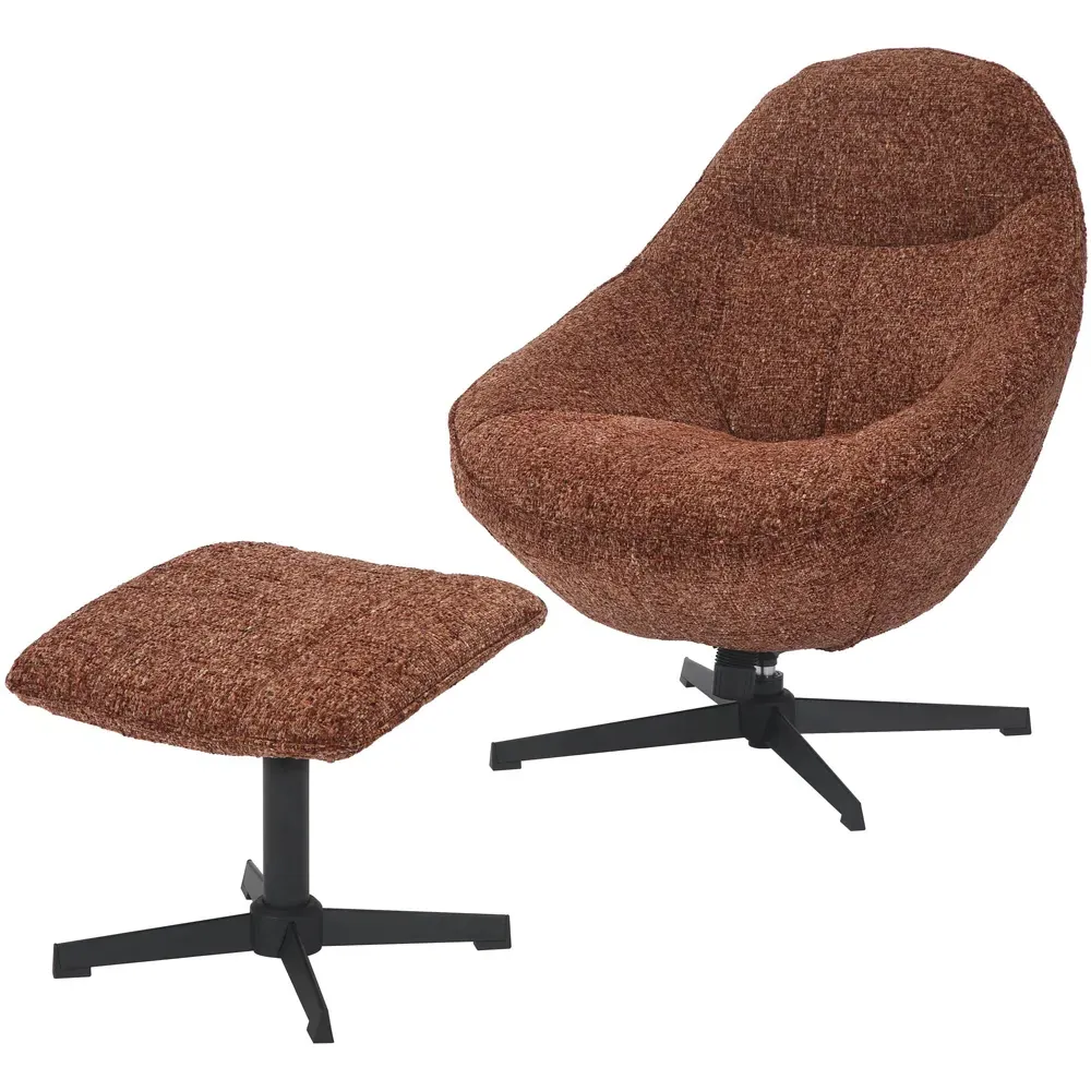 Serene Swivel Lounge Chair and Footstool Set - Burnt Orange