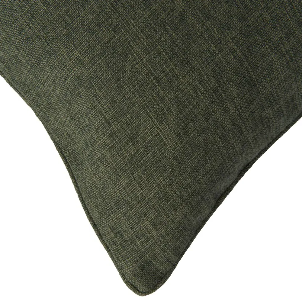 Square Faux Linen Cushion - Olive Green