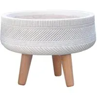 Striped Round Indoor Planter on Legs - White