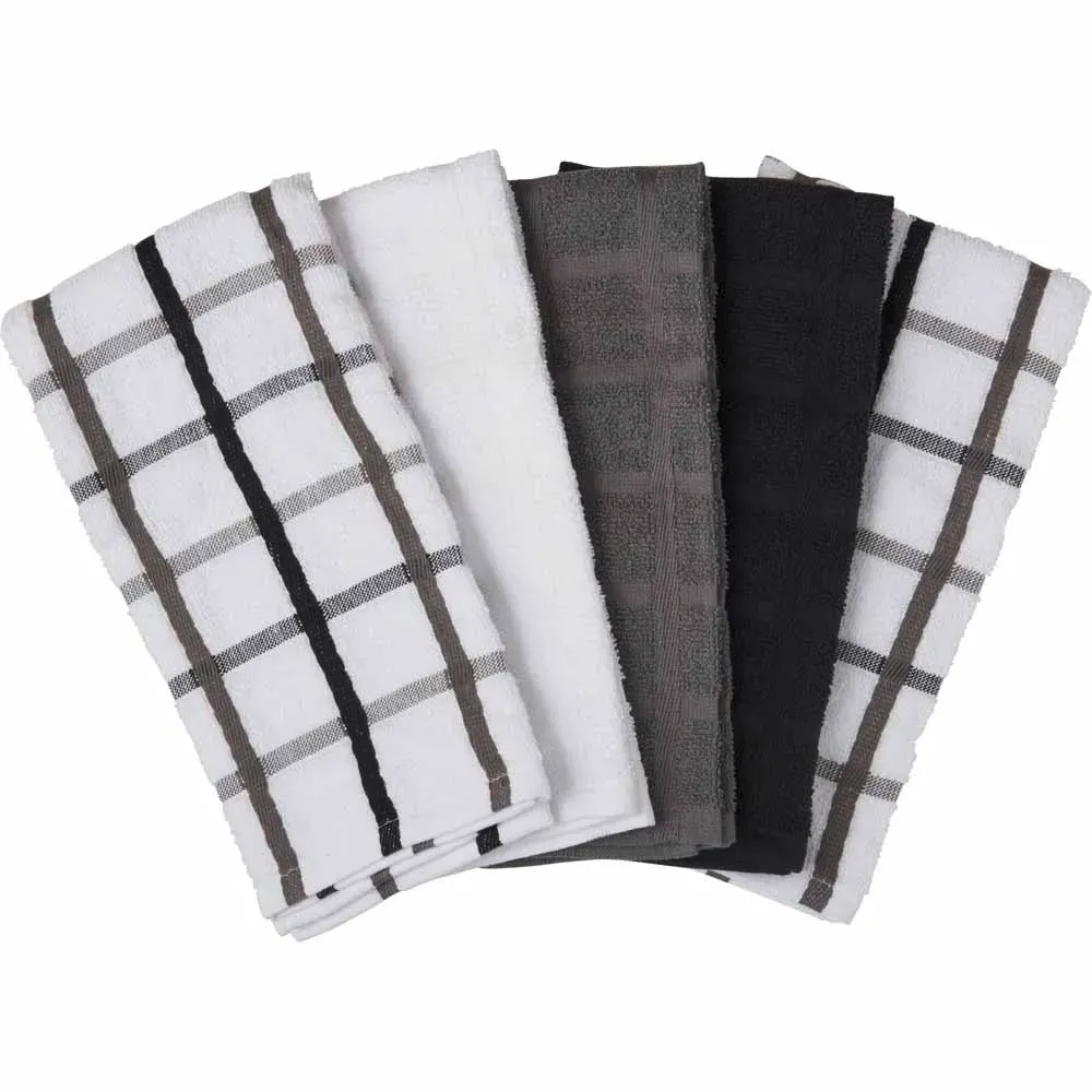 Tea Towel 5 Pack - Black, Cotton