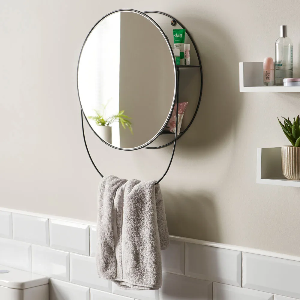 Wire Storage Mirror with Storage - Black