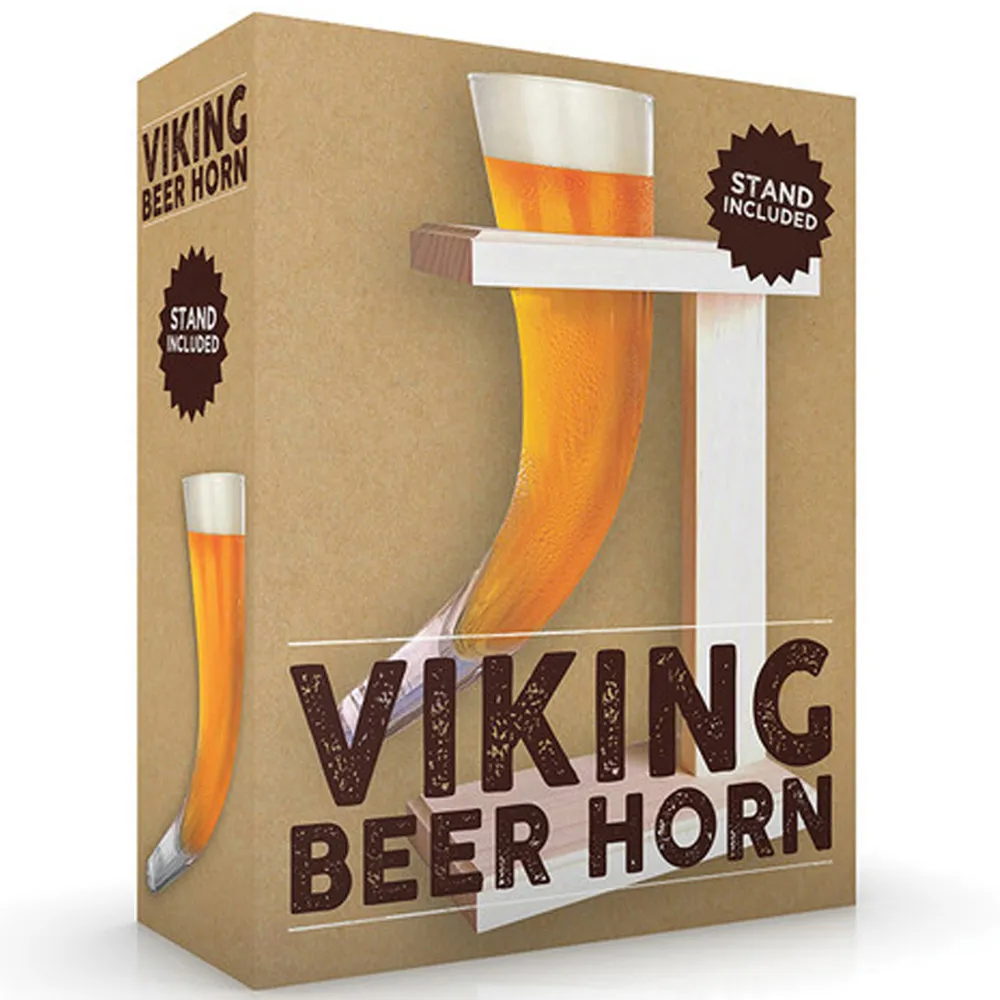 Viking Horn Glass with Wood Stand - Clear