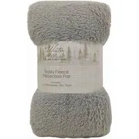 Pack of 2 Teddy Fleece Pillowcases - Silver