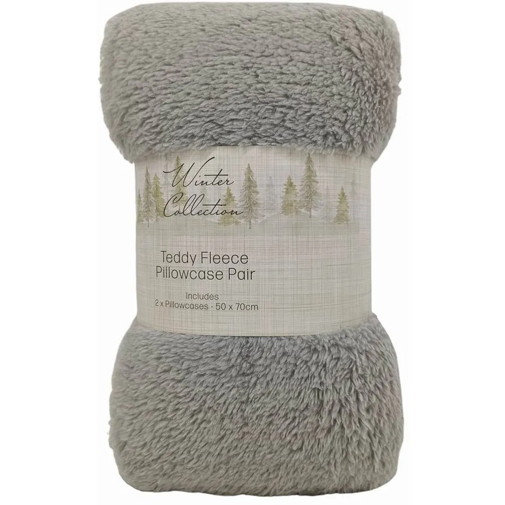 Pack of 2 Teddy Fleece Pillowcases - Silver image