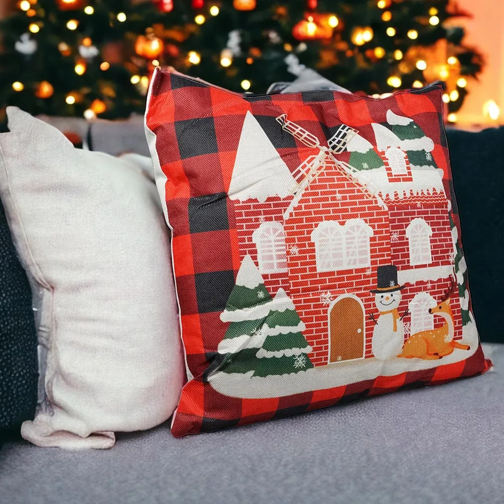 Christmas Red Check Windmill Cushion - Multi