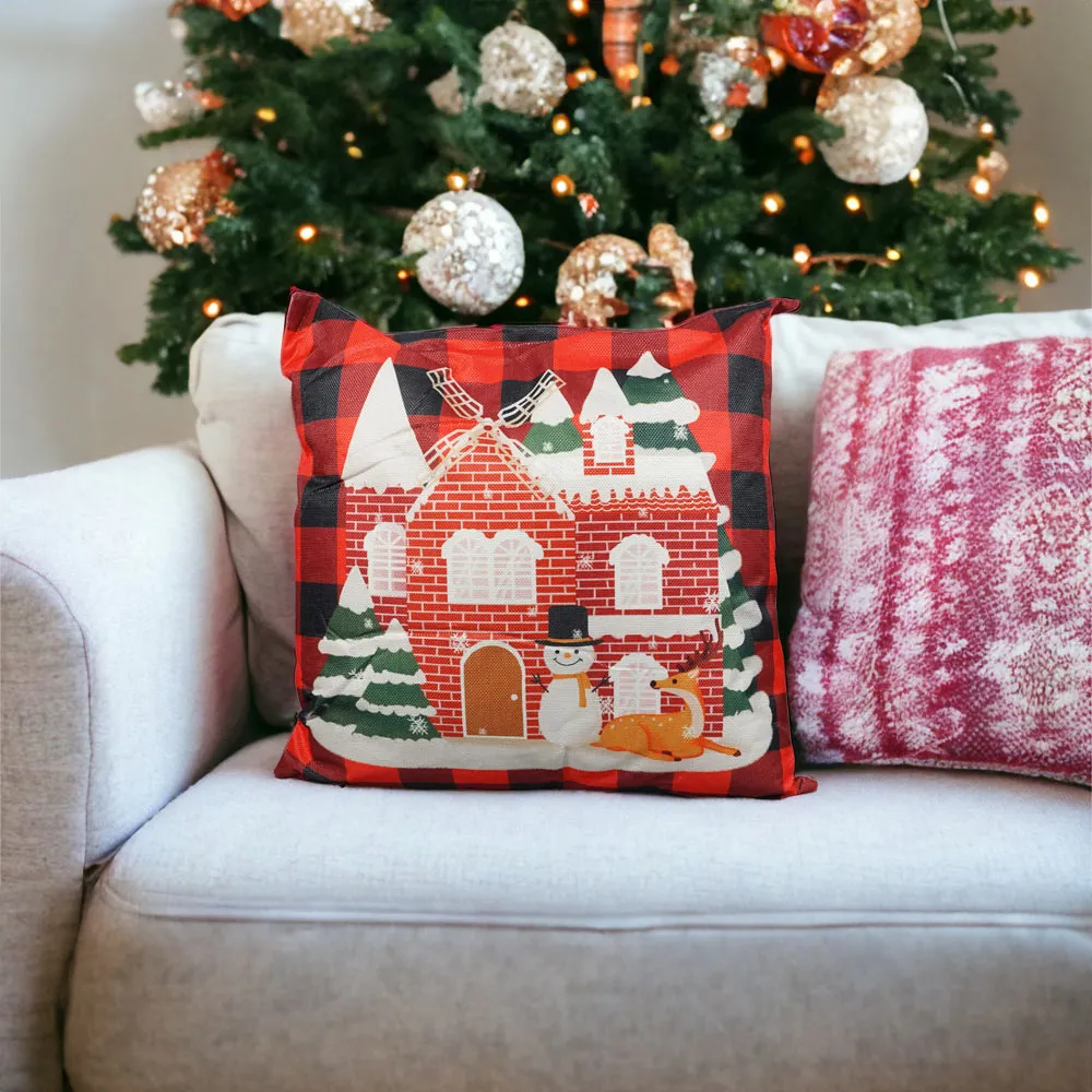 Christmas Red Check Windmill Cushion - Multi