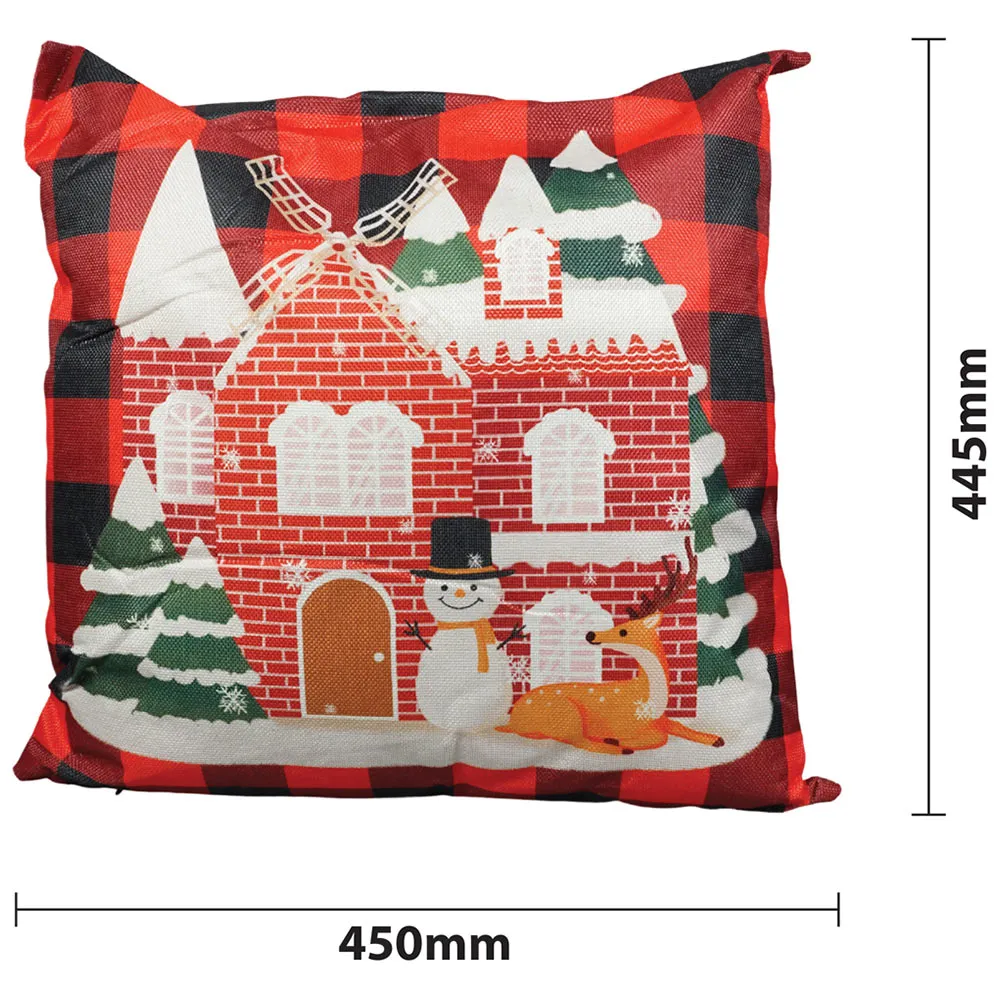 Christmas Red Check Windmill Cushion - Multi