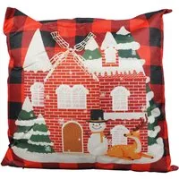 Christmas Red Check Windmill Cushion - Multi