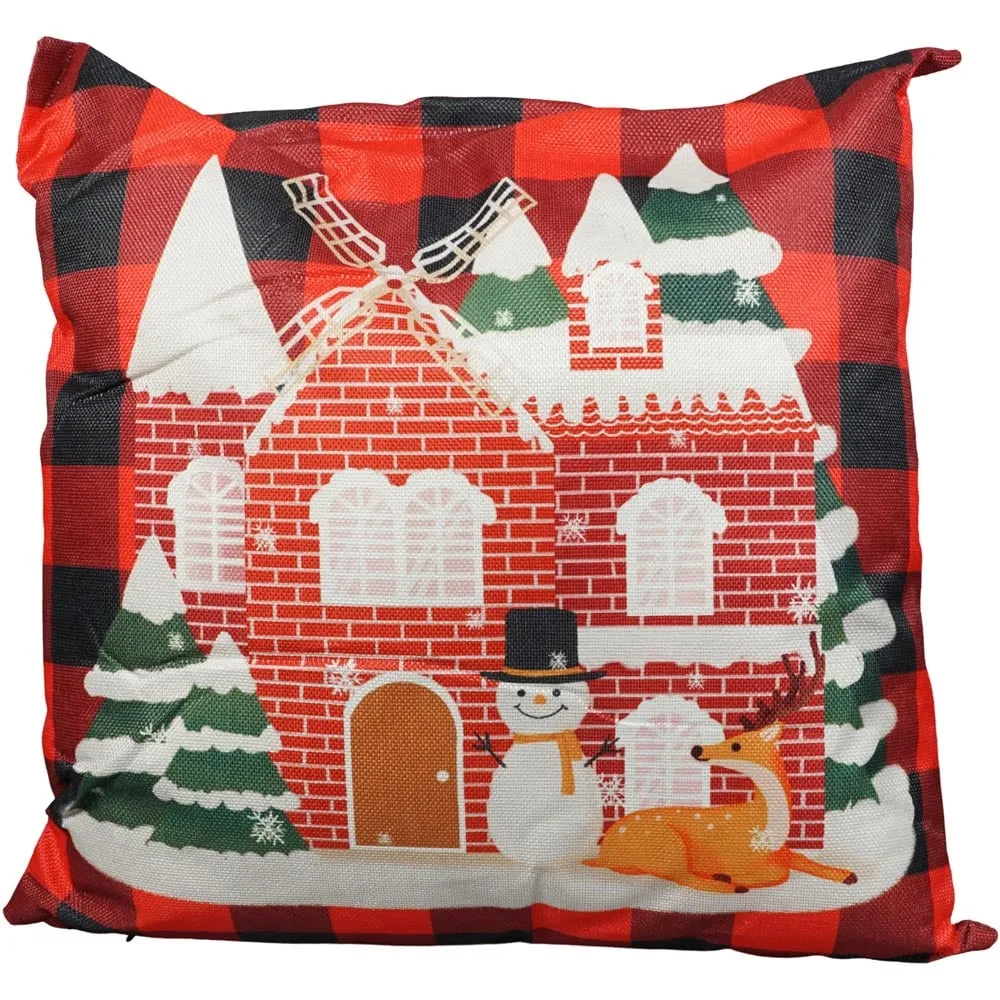 Christmas Red Check Windmill Cushion - Multi image