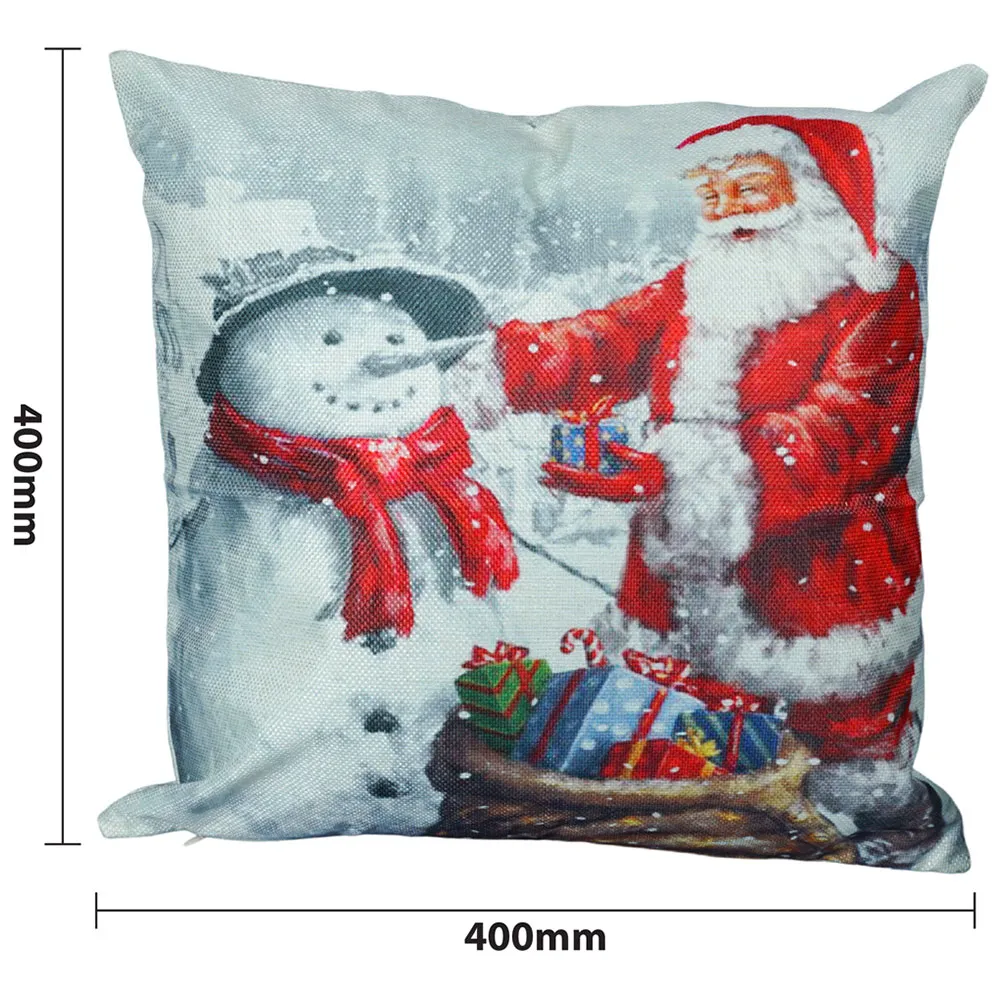 Christmas Santa and Snowman Design Cushion - Multi, Linen