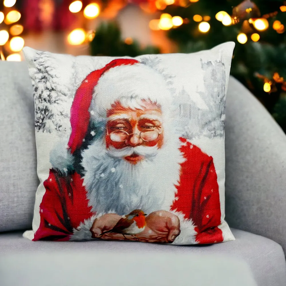 Christmas Santa Design Cushion - Multi, Linen