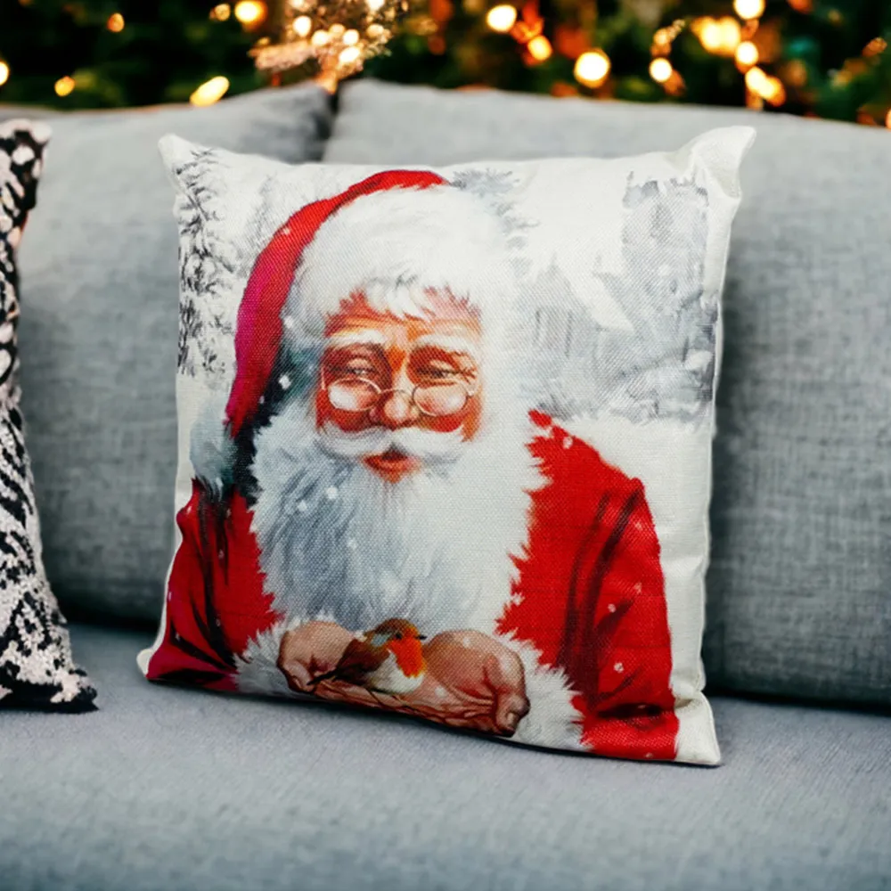Christmas Santa Design Cushion - Multi, Linen