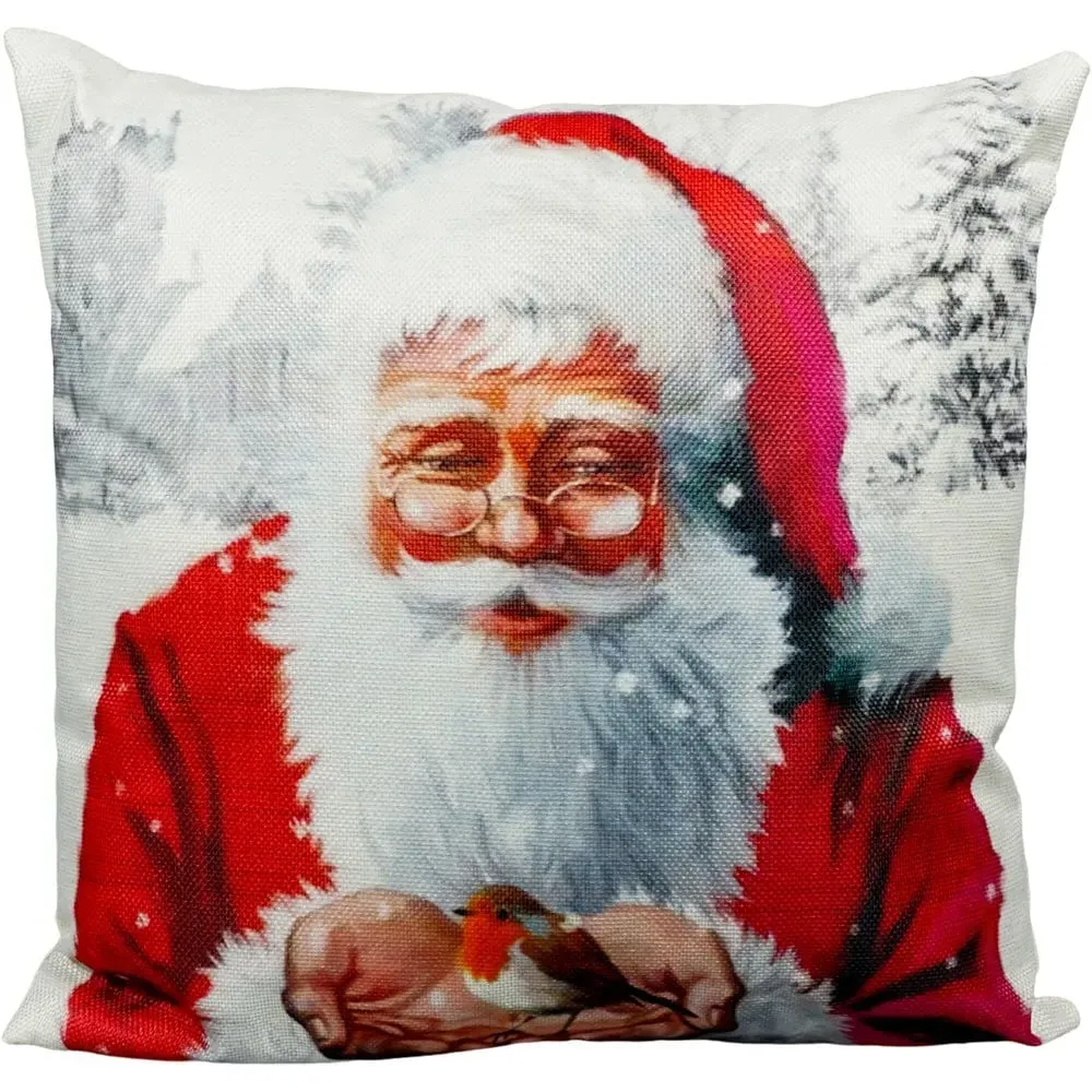 Christmas Santa Design Cushion - Multi, Linen