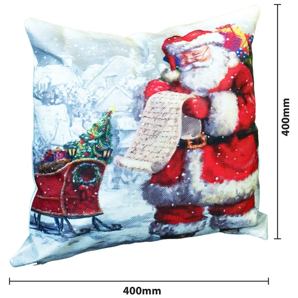 Christmas Santa with Sleigh Design Cushion - Multi, Linen